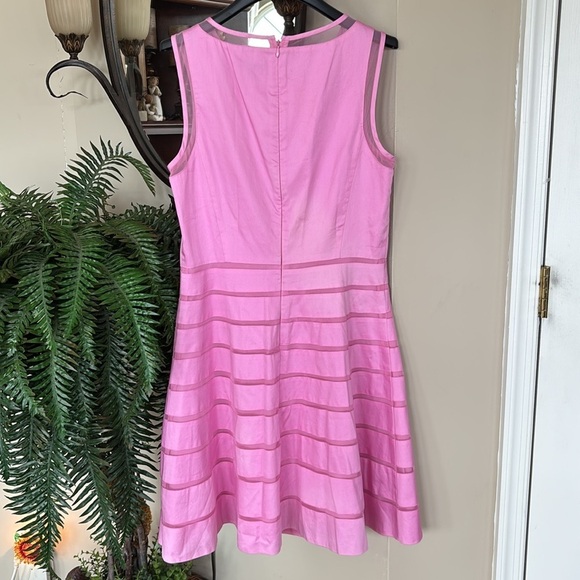 Ann Taylor Pink Tiered Fit & Flare Lined Sleeveless Tulle Mesh Cotton Office - Picture 8 of 16